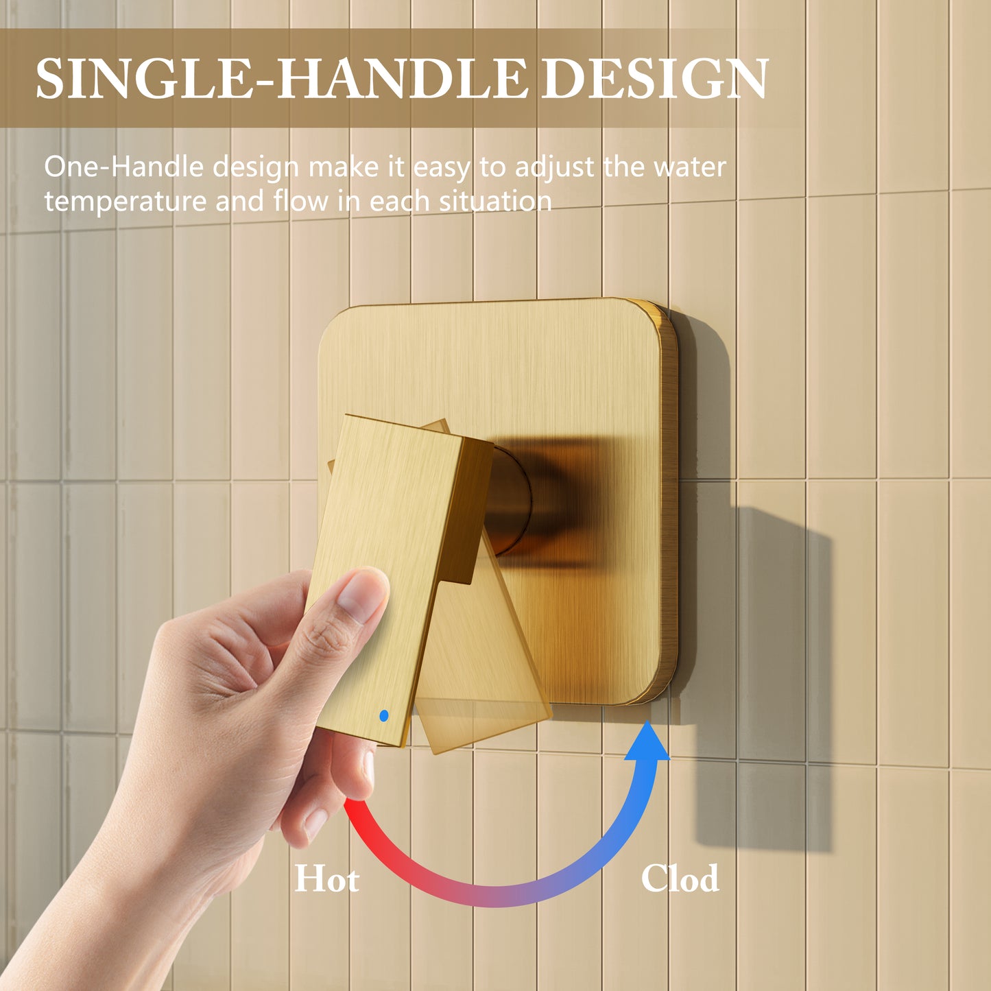 Holispa Shower Faucet Set, Gold Shower Faucet with 8-Inch Rainfall Shower Head, Single-Handle Shower Trim Kit Included Shower Valve, Brushed Gold