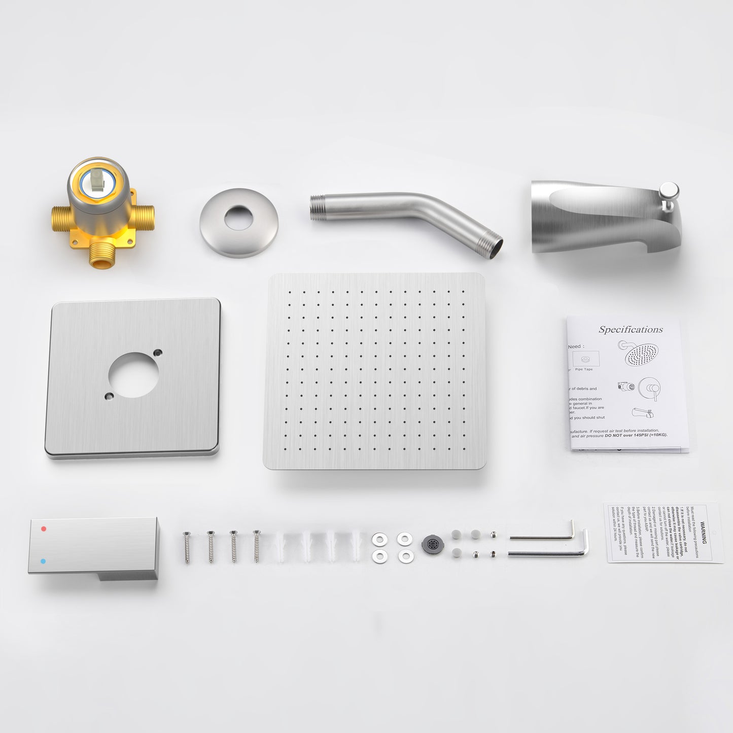 Holispa Brushed Nickel Tub Shower Faucet, Shower Faucet Set with 8-Inch Rainfall Shower Head and Tub Spout, Shower Tub Faucet Set Complete (Included Shower Valve), Tub Shower Trim Kit, Brushed Nickel