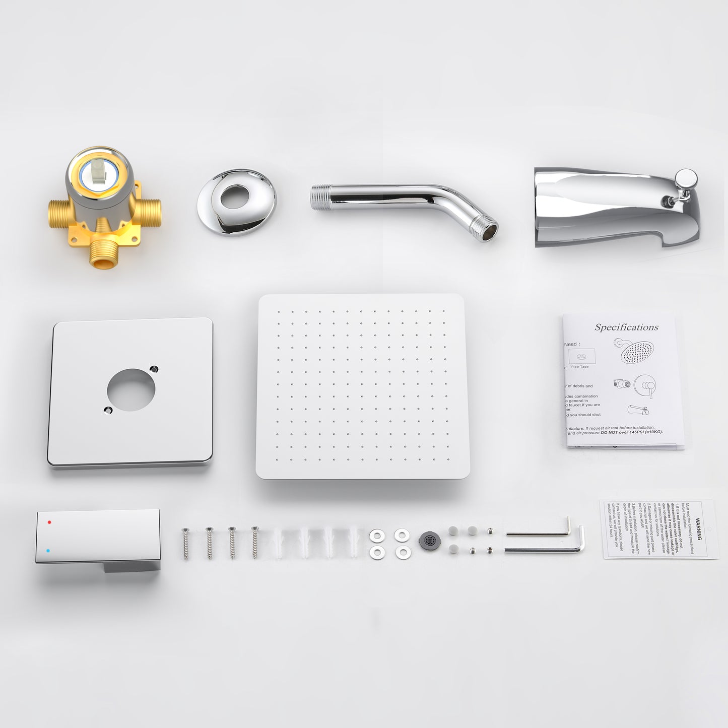 Holispa Chrome Tub Shower Faucet, Shower Faucet Set with 8-Inch Rainfall Shower Head and Tub Spout, Shower Tub Faucet Set Complete (Included Shower Valve), Tub Shower Trim Kit, Polished Chrome