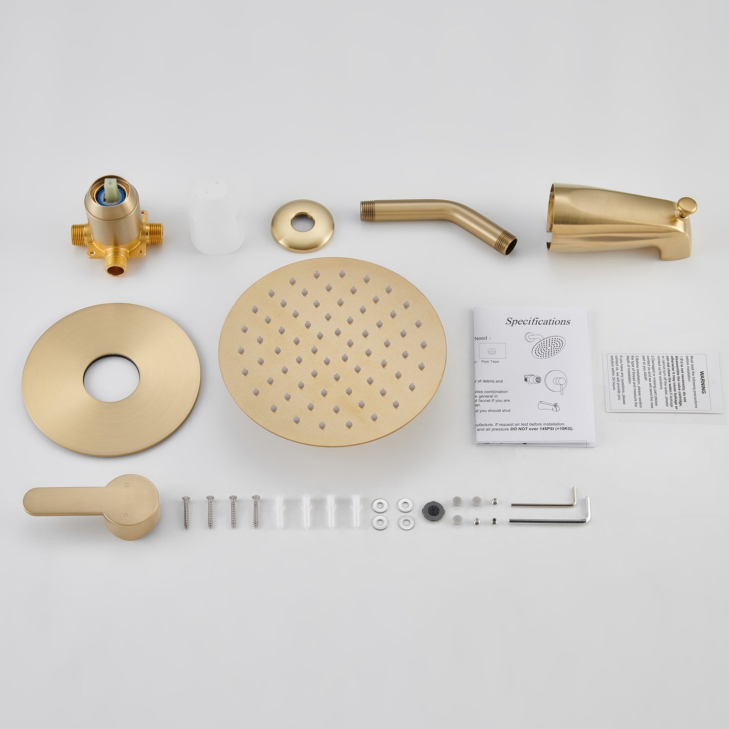 Holispa Tub Shower Faucet, Gold Shower Faucet Set with 8-Inch Rainfall Shower Head and Tub Spout, Shower Tub Faucet Set Complete (Included Shower Valve), Tub Shower Trim Kit, Brushed Gold