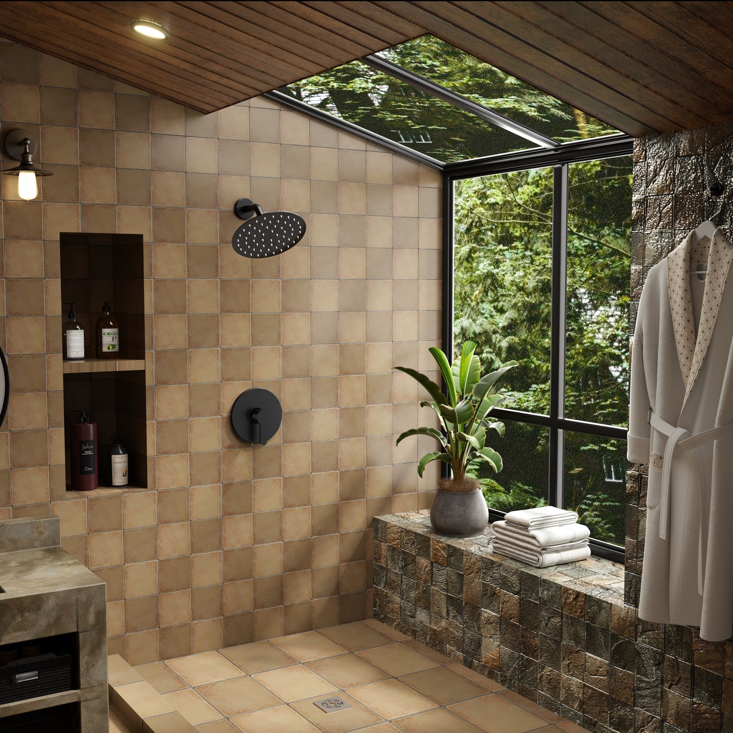 Holispa Shower Faucet, Black Shower Faucet Set with 8-Inch Rainfall Shower Head, Single-Handle Shower Trim Kit Included Shower Valve, Matte Black