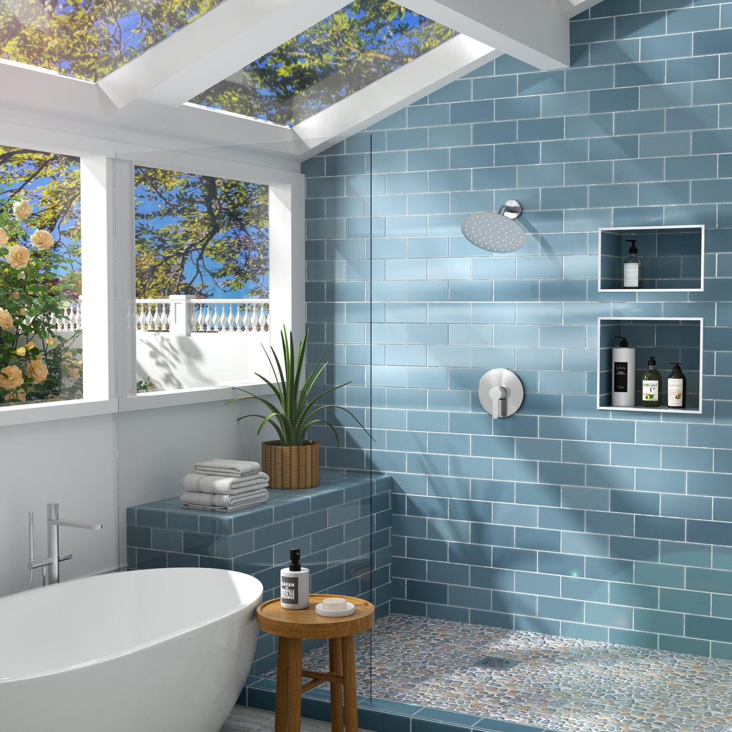 Holispa Shower Faucet, Brushed Nickel Shower Faucet Set with 8-Inch Rainfall Shower Head, Single-Handle Shower Trim Kit Included Shower Valve, Brushed Nickel