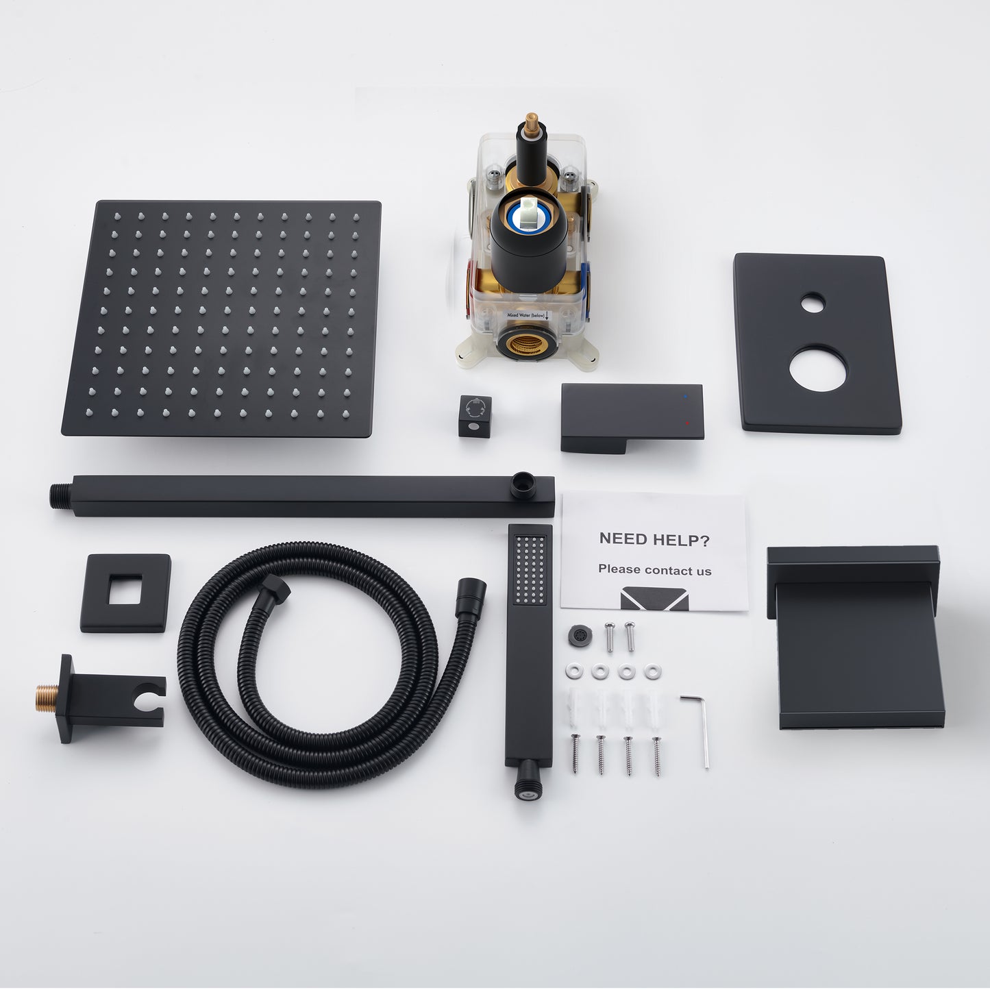 Holispa Black Shower System with Tub Spout, All Metal Tub Shower Faucet Set with 10” Rain Shower Head and Handheld Spray combo, Wall Mounted Tub Shower Systems with Valve and Trim Kit, Matte Black