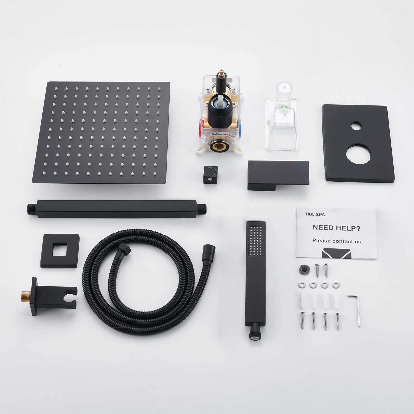 Holispa Shower Faucet Set, Black Shower System with 12-Inch Rain Shower Head and Handheld spray, High Pressure Ceiling Shower Head Set, Shower Combo Set with Shower Valve and Shower Trim, Matte Black