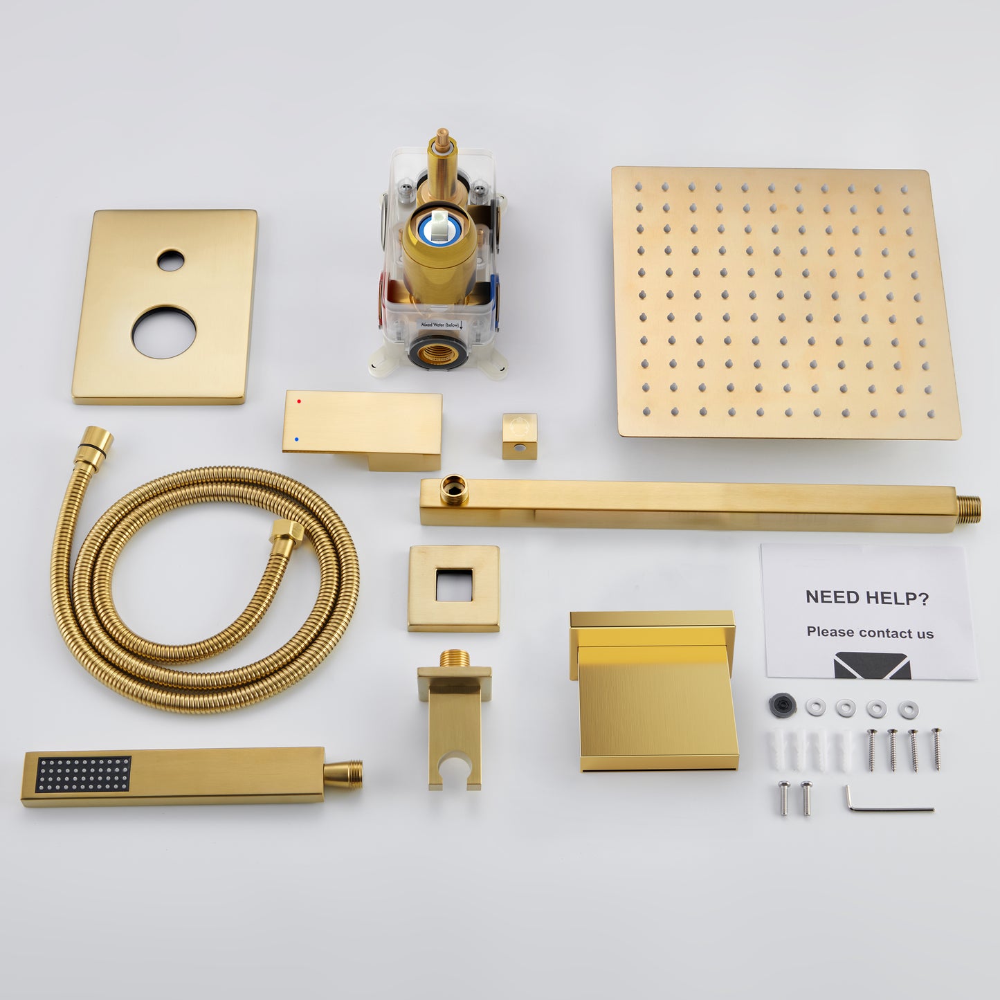 Holispa Gold Shower System with Tub Spout, All Metal Tub Shower Faucet Set with 10” Rain Shower Head and Handheld Spray combo, Wall Mounted Tub Shower Systems with Valve and Trim Kit, Brushed Gold