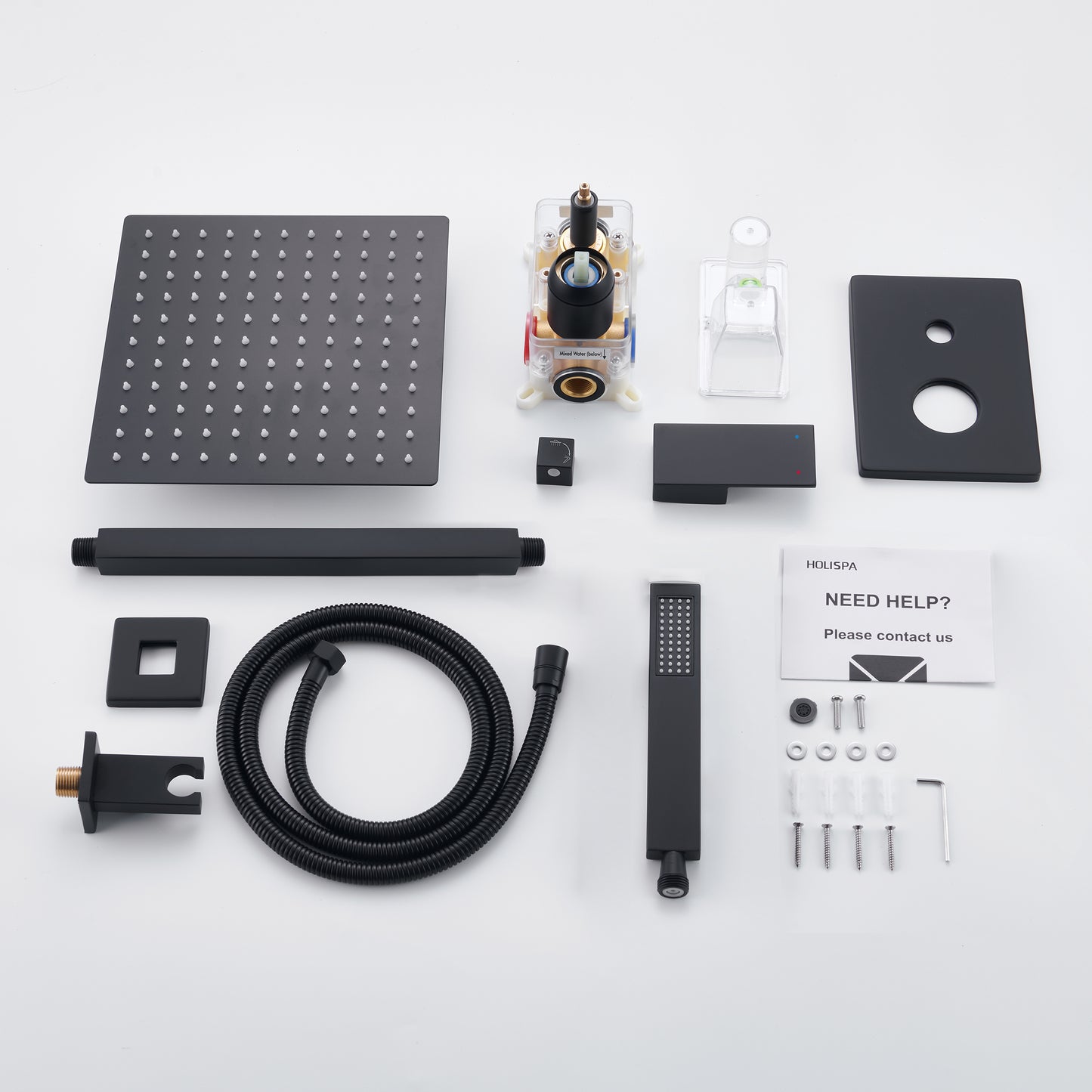 Holispa Shower Faucet Set, Black Shower System with 10-Inch Rain Shower Head and Handheld spray, High Pressure Ceiling Shower Head Set, Shower Combo Set with Shower Valve and Shower Trim, Matte Black