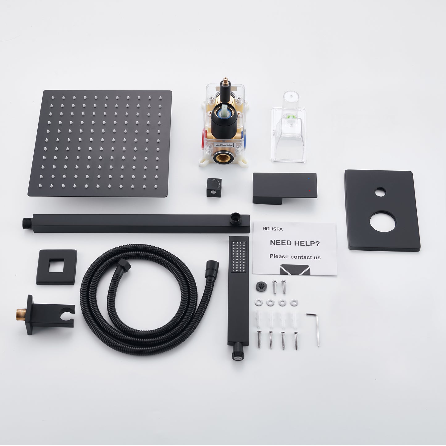 Holispa Shower System Black, Shower Faucet Set with 12-Inch Rain Shower Head and Handheld, Wall Mounted High Pressure Shower Head Set, Shower Combo Set with Shower Valve and Shower Trim, Matte Black