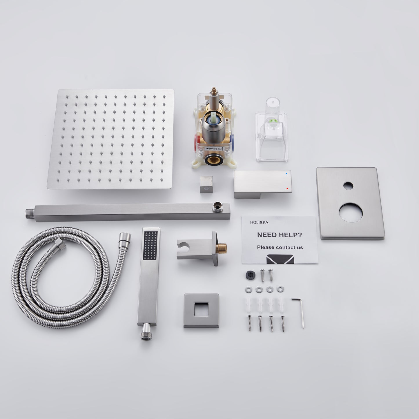 Holispa Brushed Nickel Shower System, Shower Faucet Set with 10-Inch Rain Shower Head and Handheld, Wall Mounted High Pressure Shower Head Combo Set with Shower Valve and Shower Trim, Brushed Nickel