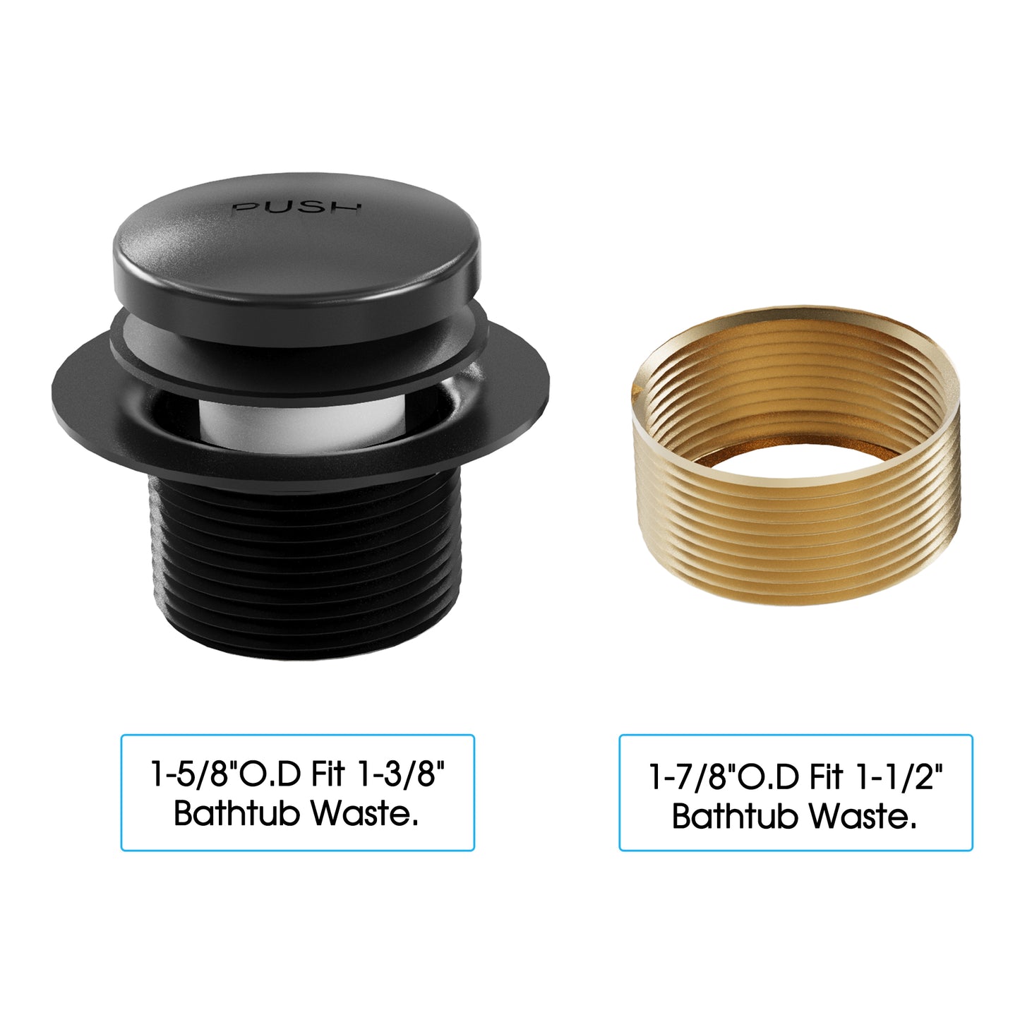 HoliSpa Plumbing fittings, Drains, Black Bathtub Drain Kit, All Metal Tub Drain Trim Kit with 2-Hole Overflow Face Plate and Universal Fine/Coarse Thread Assembly, Matte Black