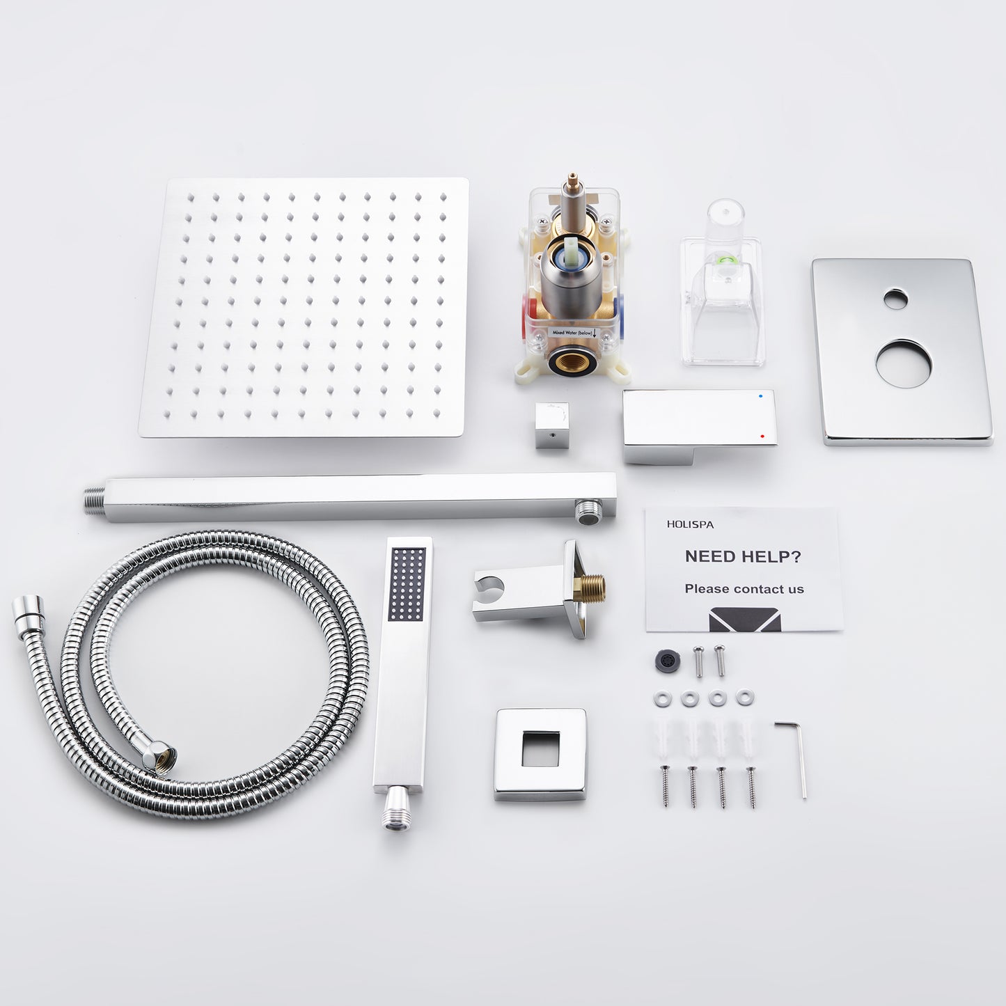 Holispa Chrome Shower System, Shower Faucet Set with 12-Inch Rain Shower Head and Handheld, Wall Mounted High Pressure Shower Head Combo Set with Shower Valve and Shower Trim, Polished Chrome