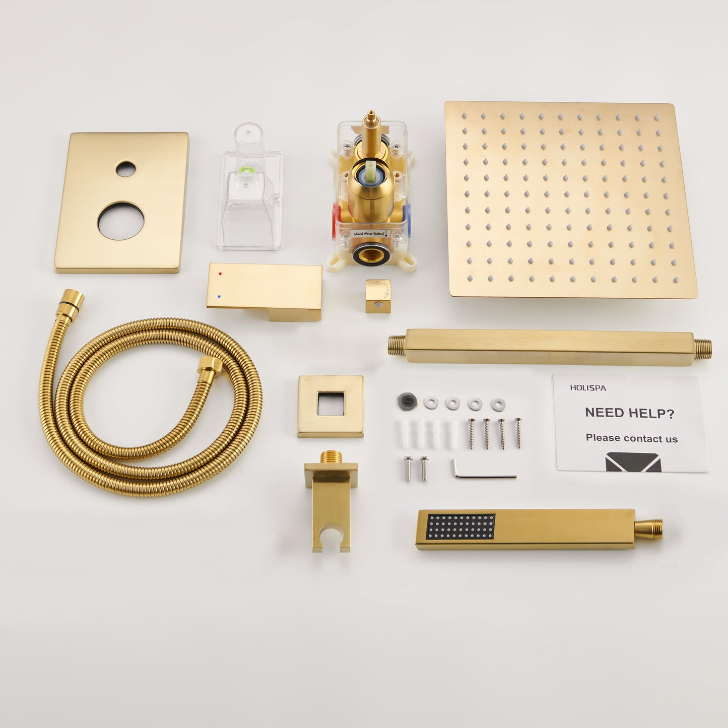 Holispa Shower Faucet Set, Gold Shower System with 12-Inch Rain Shower Head and Handheld spray, High Pressure Ceiling Shower Head Set, Shower Combo Set with Shower Valve and Shower Trim, Brushed Gold