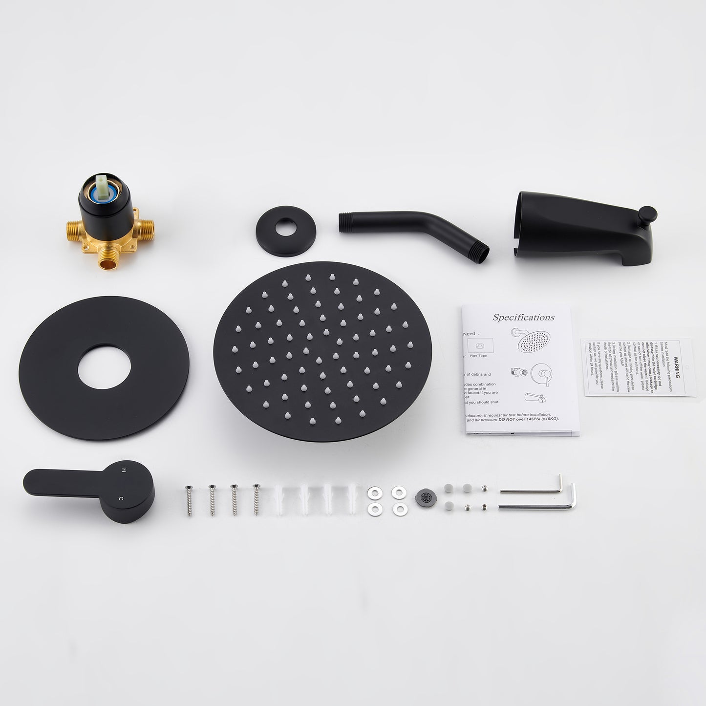 HoliSpa Bath Installations Tub Shower Faucet, Black Tub Shower Faucet Set with 8-Inch Rainfall Shower Head and Tub Spout, Shower Tub Faucet Set Complete (Included Shower Valve), Tub Shower Trim Kit, Matte Black