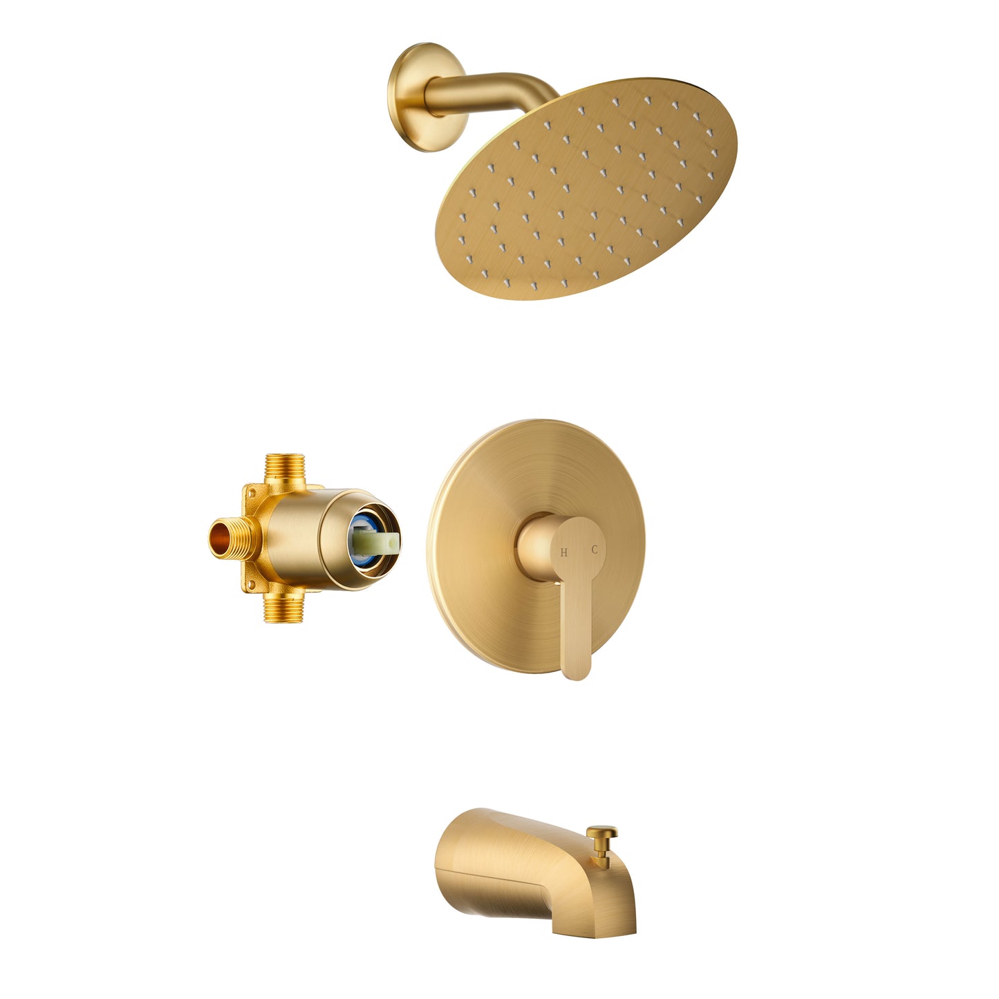 Holispa Tub Shower Faucet, Gold Shower Faucet Set with 8-Inch Rainfall Shower Head and Tub Spout, Shower Tub Faucet Set Complete (Included Shower Valve), Tub Shower Trim Kit, Brushed Gold