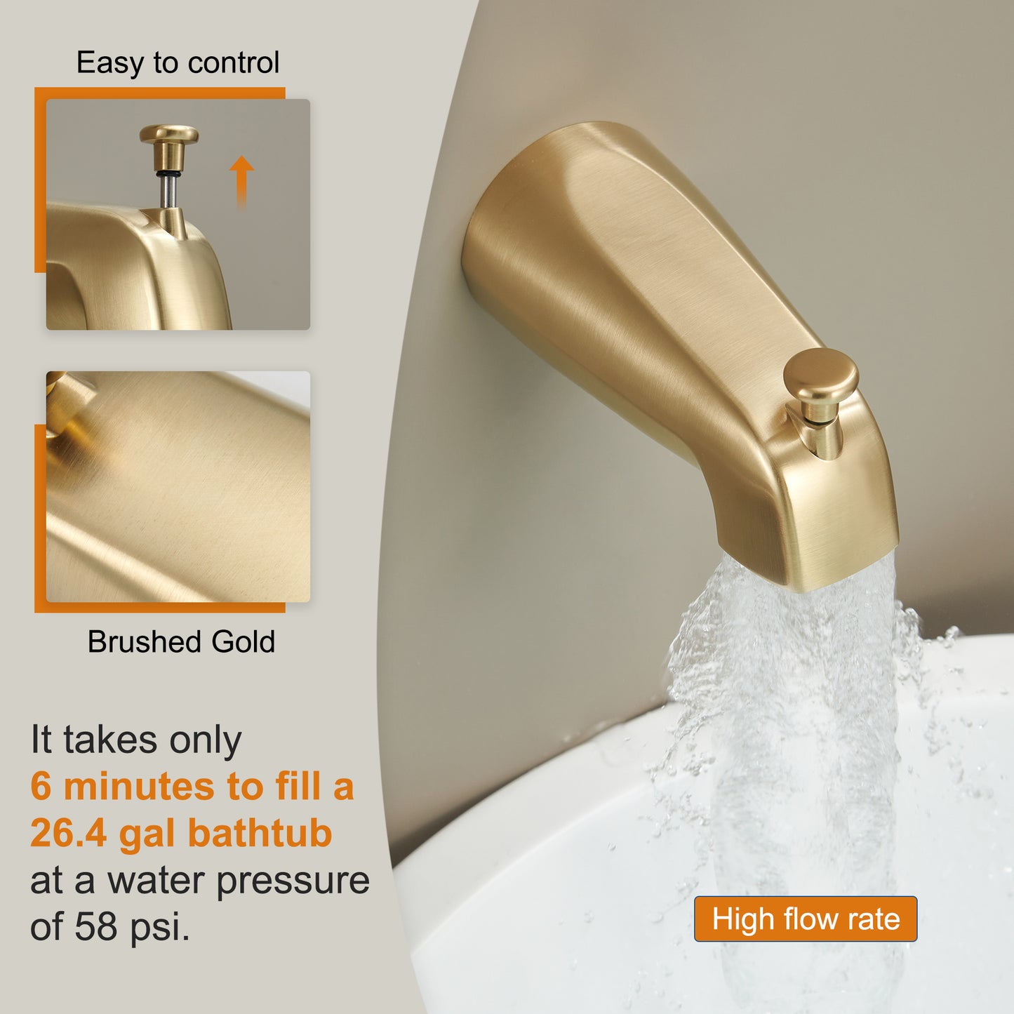 Holispa Tub Shower Faucet, Gold Shower Faucet Set with 8-Inch Rainfall Shower Head and Tub Spout, Shower Tub Faucet Set Complete (Included Shower Valve), Tub Shower Trim Kit, Brushed Gold