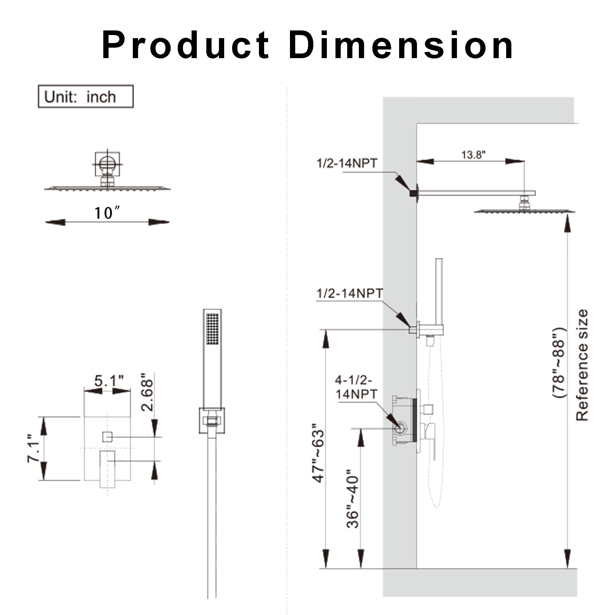 Esnbia Matte Black Shower System With 10" Rain Shower Head & Handheld - 3-Way Valve & Tub Spout